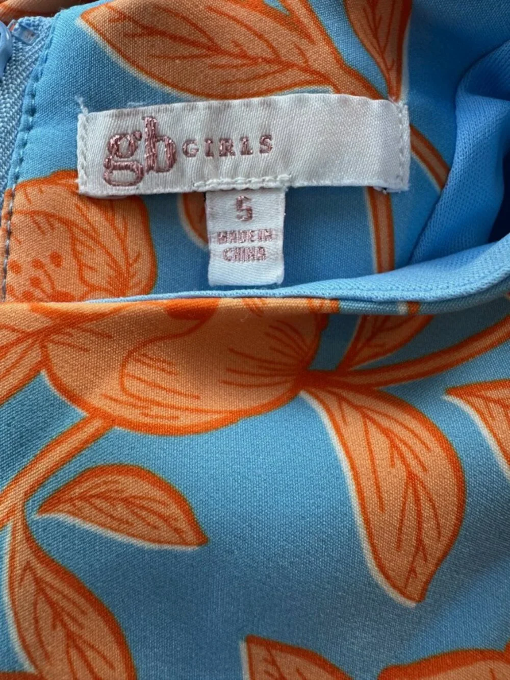 GB Girls Blue Orange Floral Ruffle Sleeve Belted Romper Size 5
